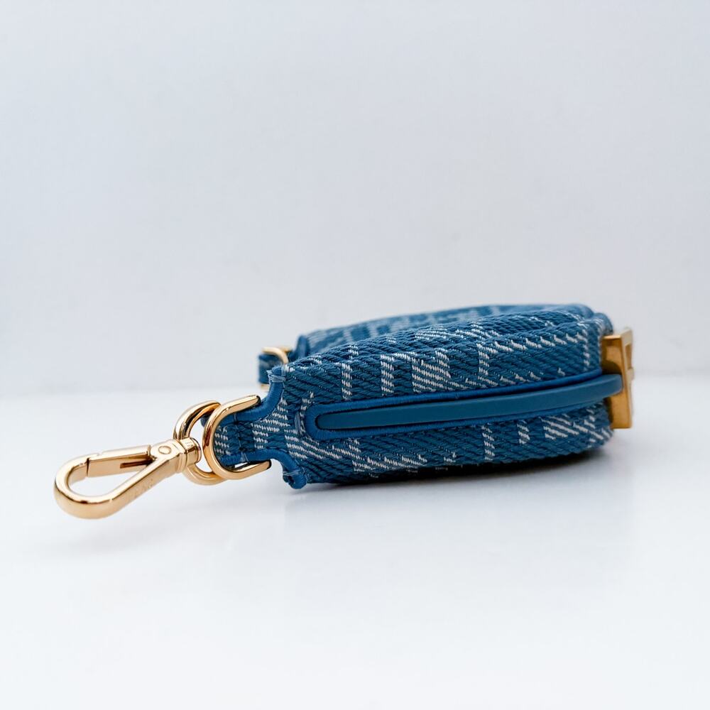 Fendi Nano Fendigraphy Mini Bag Woven Fabric Leather Blue Denim Effect - Picture 8 of 16